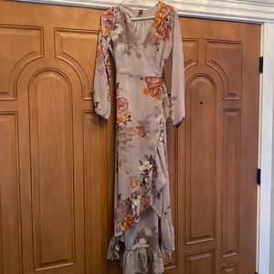Romantic lavender floral ruffled wrap dress Small